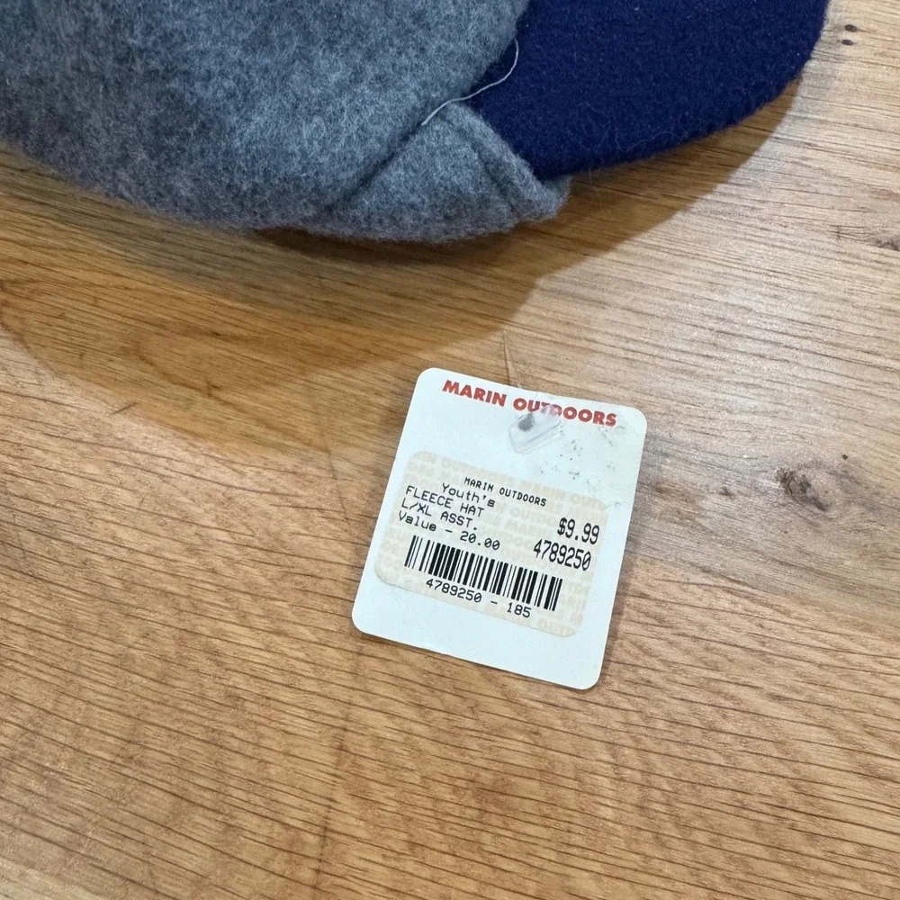 Dorfman Pacific Youth Fleece Trapper Hat Grey Navy Blue Made in USA L/XL NWT